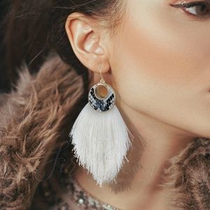 Winter White Tassel Earrings - Snake Print - Gold